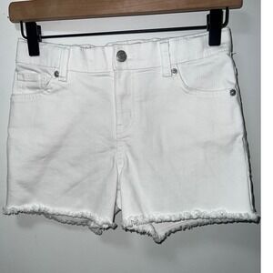 Cat & Jack Girls White Denim Shorts Frayed Hem Size‎ L 10/12 Elastic Waist
